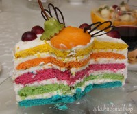 tort tęczowy bita śmietana kolorowy biszkopt urodzinowy
