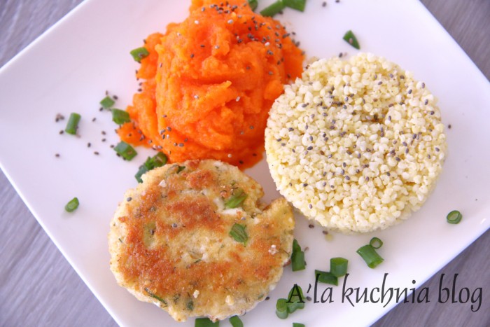 kotlety jajeczne puree marchewkowe kasza jaglana lunch szybkie danie do pracy zdrowe fit jajko kotlet wegetariańskie dla dzieci