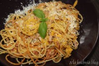 makaron spaghetti dynia szynka parmeńska mak sok pomarańczowy