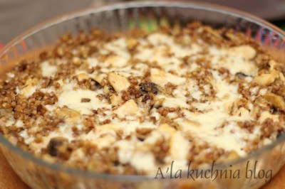 zapiekanka kurczak gryczana kasza pieczarki zdrowa szybka mozzarella